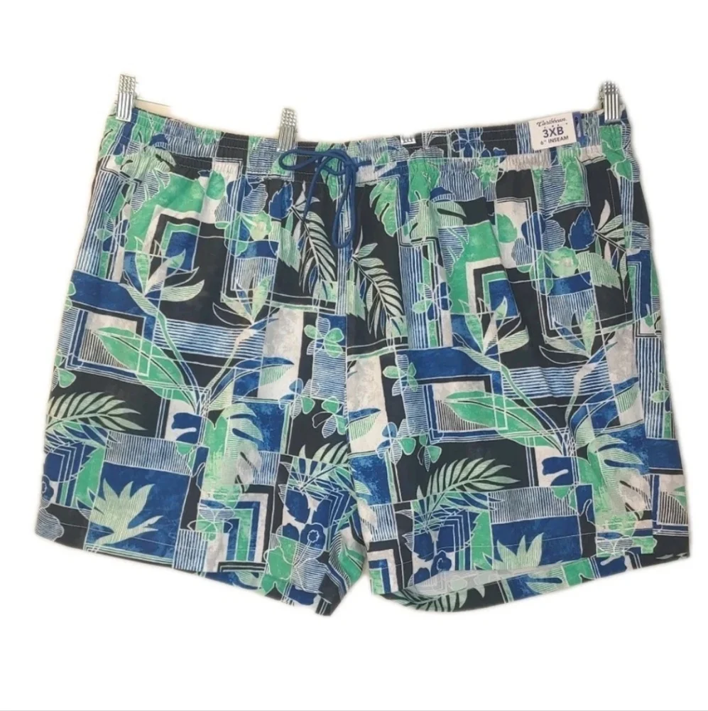 Caribbean Swimwear Swim Shorts Trucks Men 3XB Botanical Floral Beachy Pool Nwt